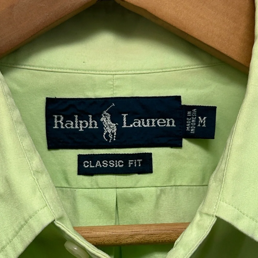 Ralph Lauren Men's Lime Green Button Up Shirt Sz Medium‎ Classic Fit Y2K Vintage